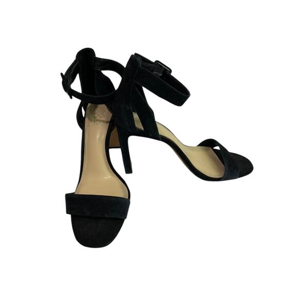 Size 8.5 Vince Camuto Black Microfiber Sandal 4" Heels Ankle Strap - Picture 7 of 10